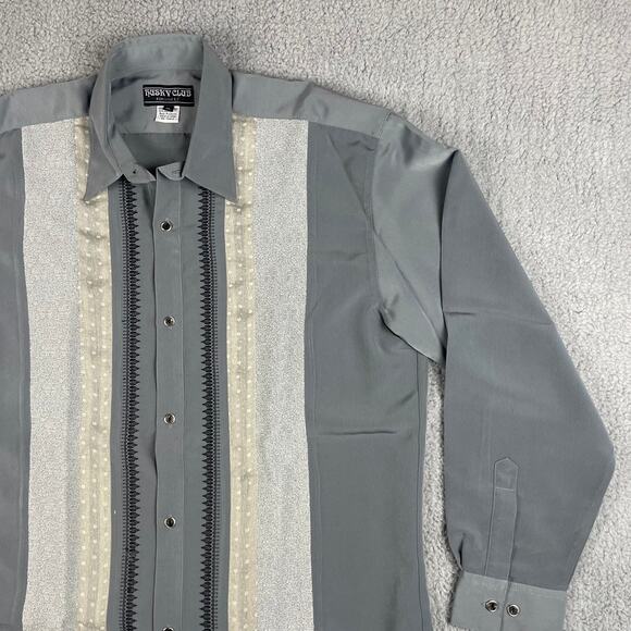 Husky Club Men's XL Gray Patterned Polyester Rayon Long Sleeve Button Up Shirt - Picture 5 of 16